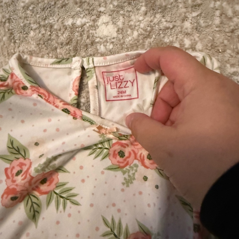 Just Lizzy Kids Floral Dress and Green Pinafore Set size 24M - Picture 3 of 4
